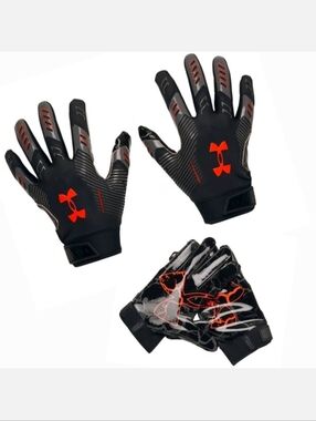 NWT Under Armour Men's F9 Nitro GlueGrip Football Gloves Black/Orange Size S